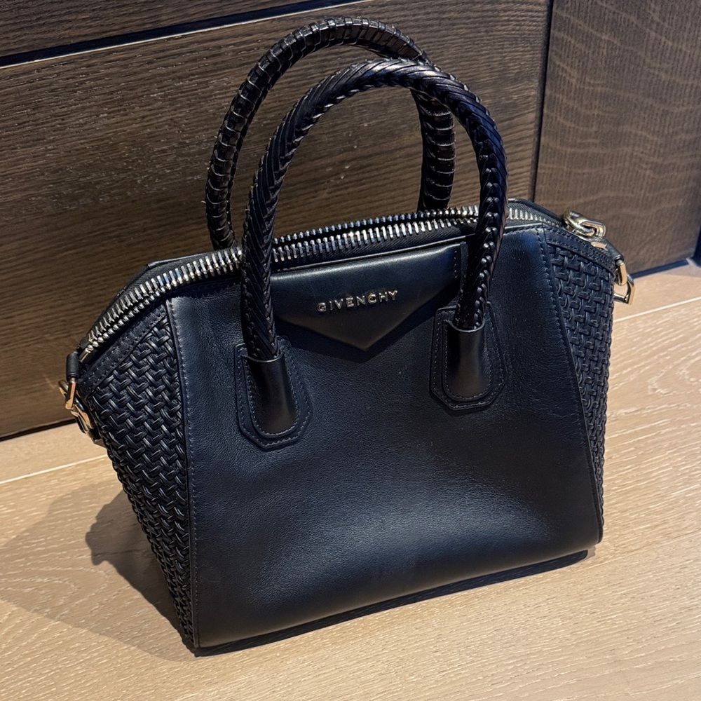Givenchy Black Woven Leather Satchel handbag NEW
